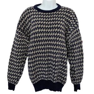 Vintage WM. H. Leishman wool hound tooth sweater graphic knit crew neck Large B3